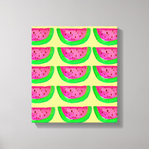 Pop Art pink watermelons on lemon canvas Print
