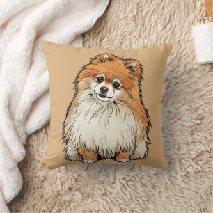 Pop Art Pomeranian Dog Comic Halftone Illustration Cushion