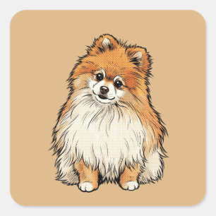 Pop Art Pomeranian Dog Comic Halftone Illustration Square Sticker
