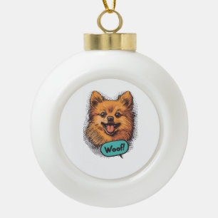 Pop Art Pomeranian � Retro Comic Dog Ceramic Ball Christmas Ornament