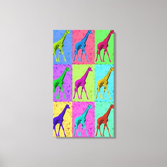 Pop Art Popart Walking Giraffe Multi-Colour Canvas Print (Front)