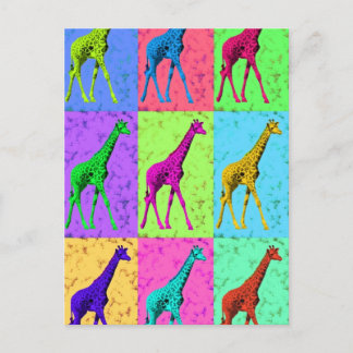 Pop Art Popart Walking Giraffe Multi-Colour Postcard