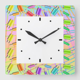 POP ART POPSICLES SQUARE WALL CLOCK