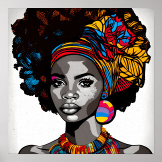 Pop Art Portrait of an African Girl from the 80s Poster