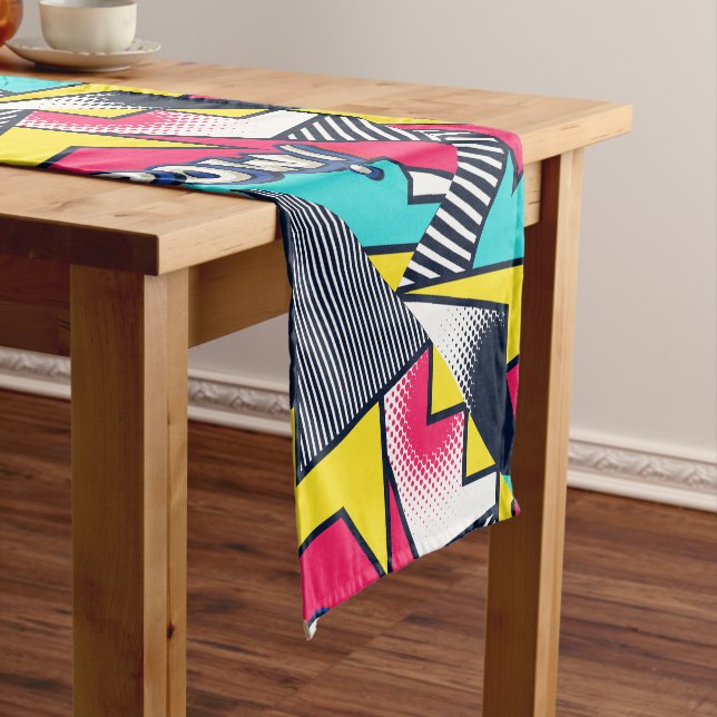 Pop Art Pow! Pattern in Magenta, Blue, and Black Short Table Runner (In Situ)