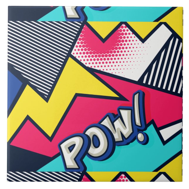 Pop Art Pow! Pattern in Magenta, Blue, and Black Tile (Front)
