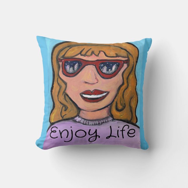 Pop Art Preppy Cartoon Girl Unique Teen Fun Cushion (Front)