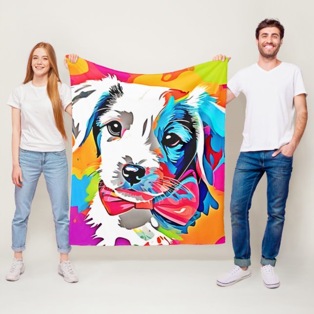 Pop Art Puppy Fleece Blanket (In Situ)