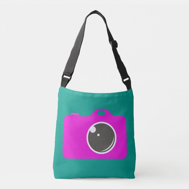Pop Art Purple Camera Green Crossbody Bag (Front)