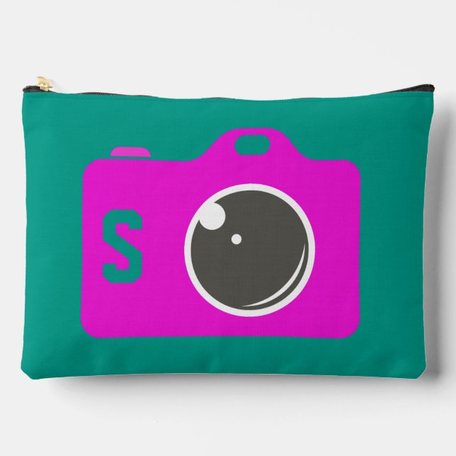 Pop Art Purple Camera Green Monogram Accessory Pouch (Front)