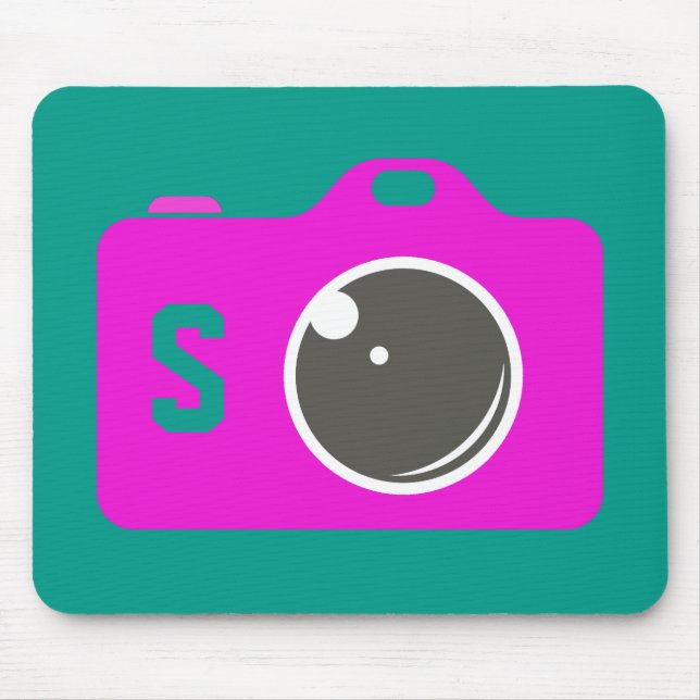 Pop Art Purple Camera Green Monogram Mouse Mat (Front)