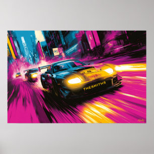 Pop Art Racing Car Neon City Wall Art