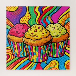 Pop Art Rainbow Cupcakes Explosion Jigsaw Puzzle