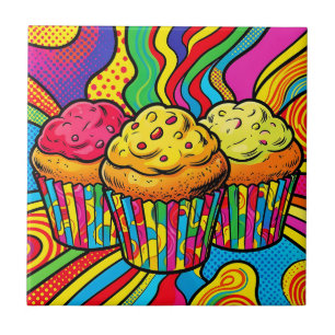 Pop Art Rainbow Cupcakes Explosion Tile