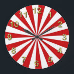 Pop Art Rays: Red and White Large Clock<br><div class="desc">Pop Art Rays: Red and White 
 Colourful,  psychedelic,  pop art look rays in red and white 
 If you'd like to see this design in other colours,   just send us an email!</div>