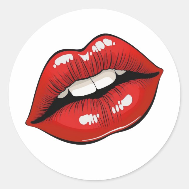 Pop Art Red Lips Classic Round Sticker (Front)