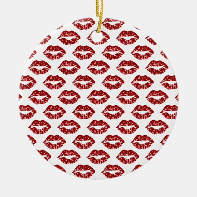 Pop Art: Red Lipstick Kisses Ceramic Tree Decoration (Front)