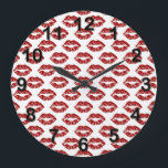 Pop Art: Red Lipstick Kisses Large Clock<br><div class="desc">Pop Art: Red Lipstick Kisses  
 A pop art pattern with red lipstick kisses.  
 2013 ©FantabulousPatterns All rights reserved</div>