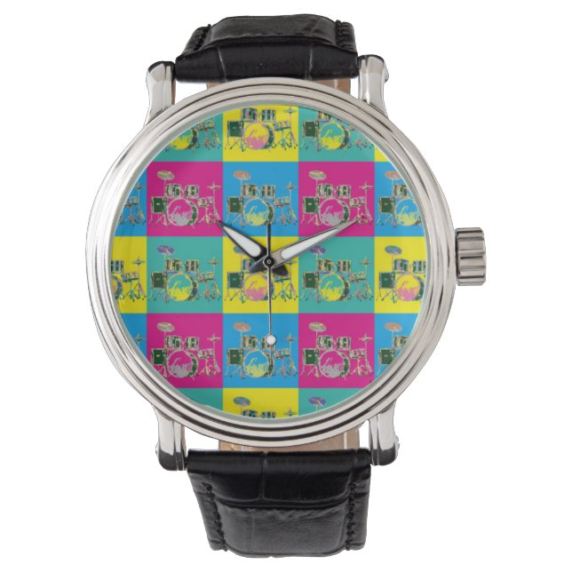 Pop Art Retro Colourful Drum Music Watch (Front)