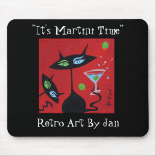 Pop Art Retro Martini Black Cat Mousepad