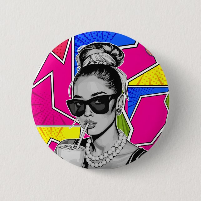 Pop Art Retrô Mulher Fashion Preto e Branco  6 Cm Round Badge (Front)