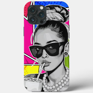Pop Art Retrô Mulher Fashion Preto e Branco  iPhone 13 Pro Max Case