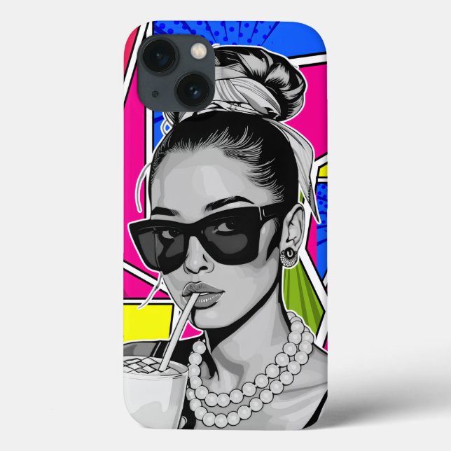 Pop Art Retrô Mulher Fashion Preto e Branco  Case-Mate iPhone Case (Back)