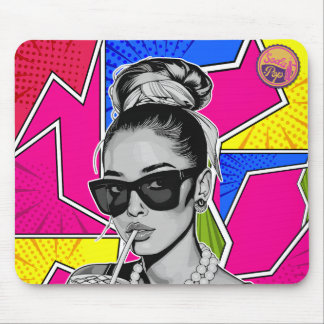 Pop Art Retrô Mulher Fashion Preto e Branco Mouse Mat