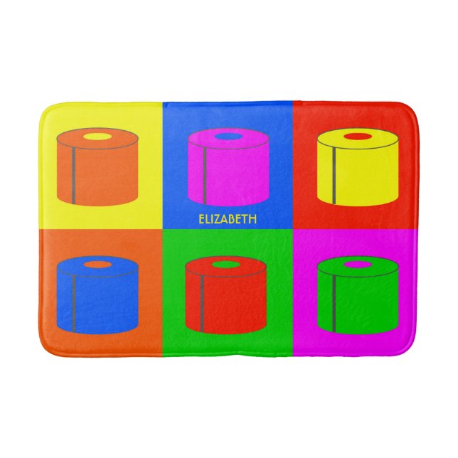 Pop Art Retro Psychedelic Toilet Paper Vibrant Bath Mat (Front)