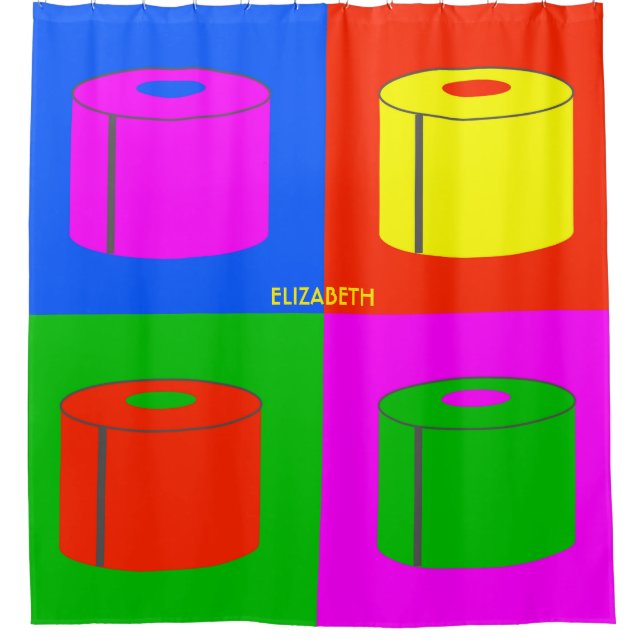 Pop Art Retro Psychedelic Toilet Paper Vibrant Shower Curtain (Front)