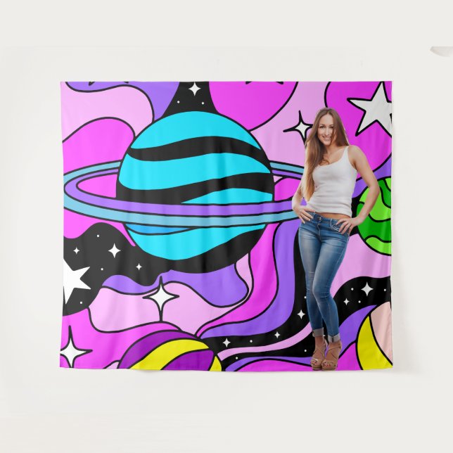 Pop Art Retro Space Party Decoration Backdrop Tapestry (Front (Horizontal))