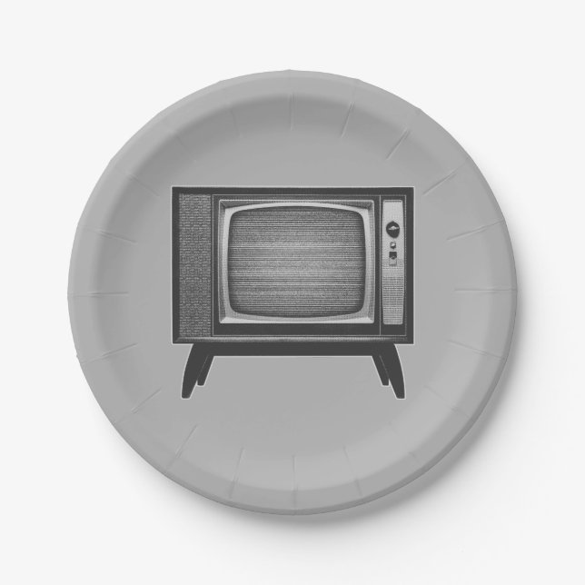 Pop Art Retro Television Set Paper Plate (Front)