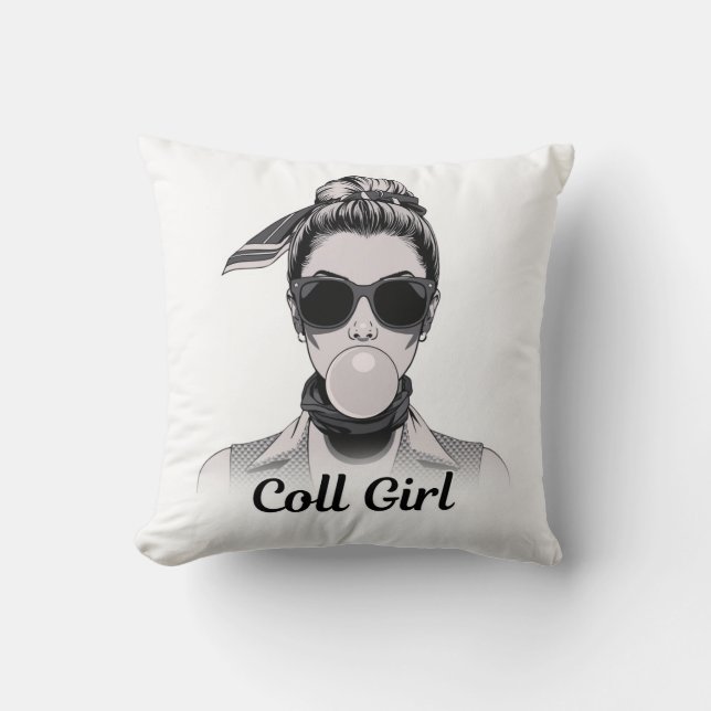 Pop Art Retro Woman Fashion Black and White Cushion (Front)