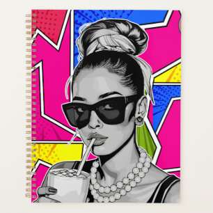 Pop Art Retro Woman Fashion Black and White Planner