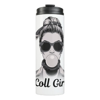Pop Art Retro Woman Fashion Black and White Thermal Tumbler