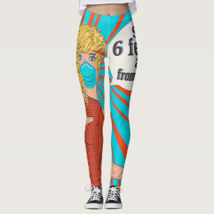 Pop art retro woman in face mask leggings