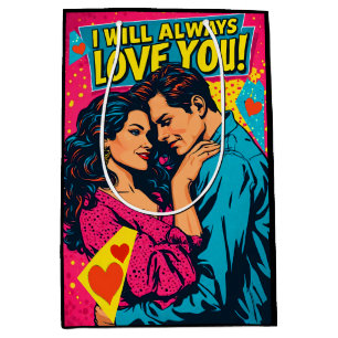 Pop Art Romantic Love Blue Magenta Yellow Medium Gift Bag