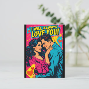Pop Art Romantic Love Blue Magenta Yellow Postcard