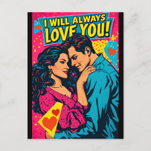 Pop Art Romantic Love Blue Magenta Yellow Postcard