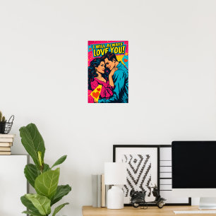 Pop Art Romantic Love Blue Magenta Yellow  Poster