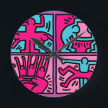 pop art round clock<br><div class="desc">"pop art" , "pop culture" , "modern art" ,  hipster  , retro,  vintage ,  1990s, 90s, 1980s, 80s, , funny, cartoon, comics"pink purple" unisex print pattern</div>