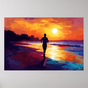 Pop Art Running at Sunset – Beach Jogger Art Poster