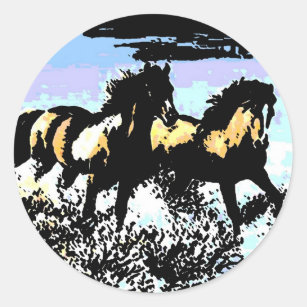 Pop Art Running Horses Classic Round Sticker