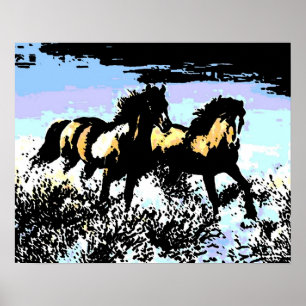 Pop Art Running Horses Print Poster
