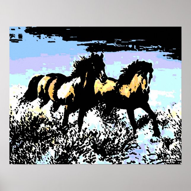 Pop Art Running Horses Print Poster (Front)