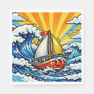 Pop art Sailboat Themed Boy's Birthday Napkin
