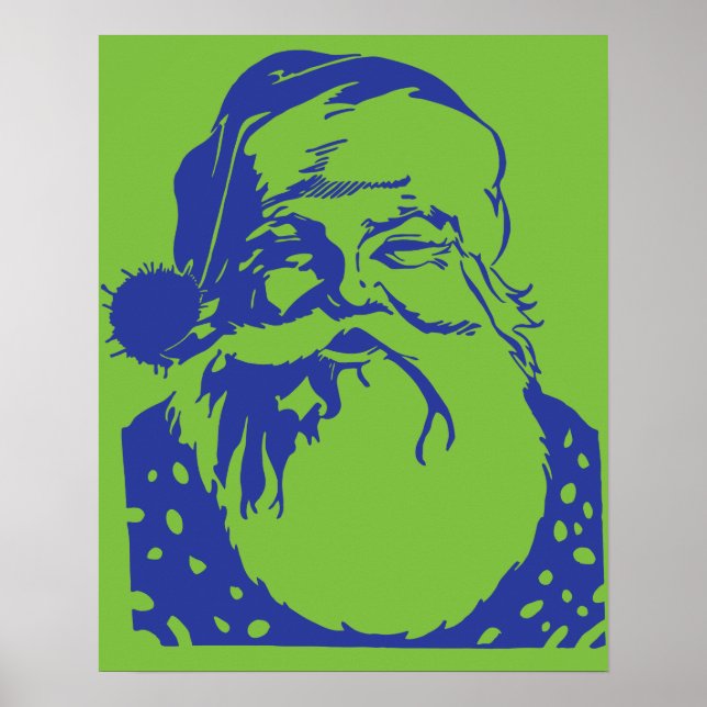 Pop art Santa green blue  Poster (Front)