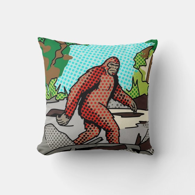 Pop Art Sasquatch Forest Comic Panel Graphic Cushion (Front)