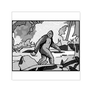 Pop Art Sasquatch Forest Comic Panel Graphic Self-inking Stamp