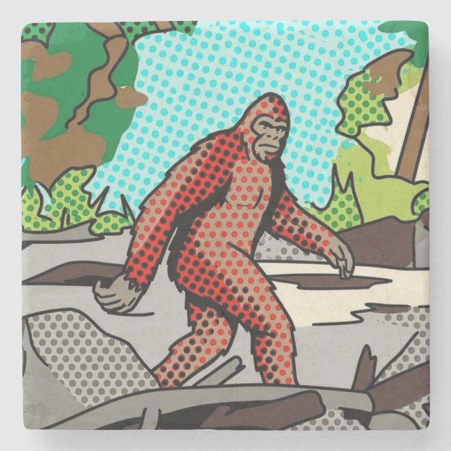 Pop Art Sasquatch Forest Comic Panel Graphic Stone Coaster (Front)